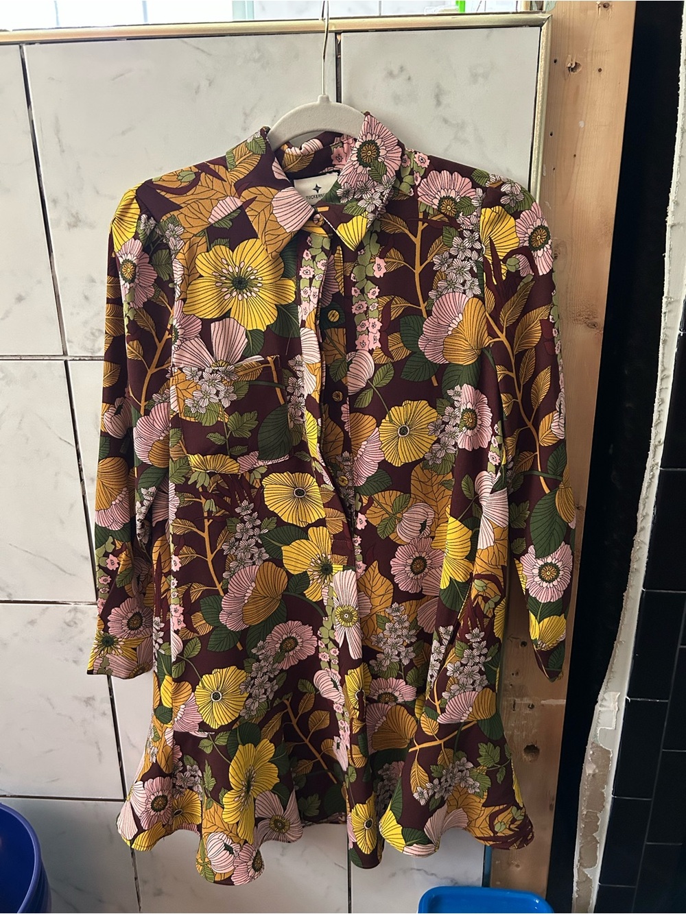 Tuckernuck Floral Button-Up Tunic in Burgundy, Mustard & Olive